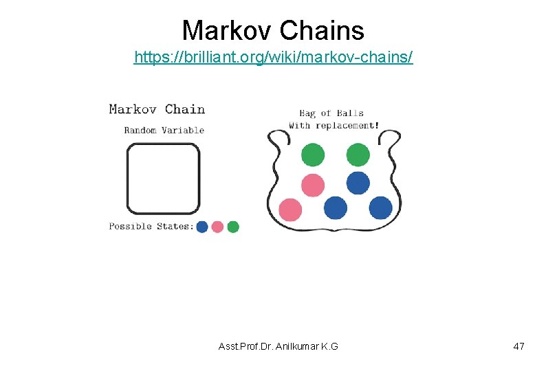 Markov Chains https: //brilliant. org/wiki/markov-chains/ Asst. Prof. Dr. Anilkumar K. G 47 