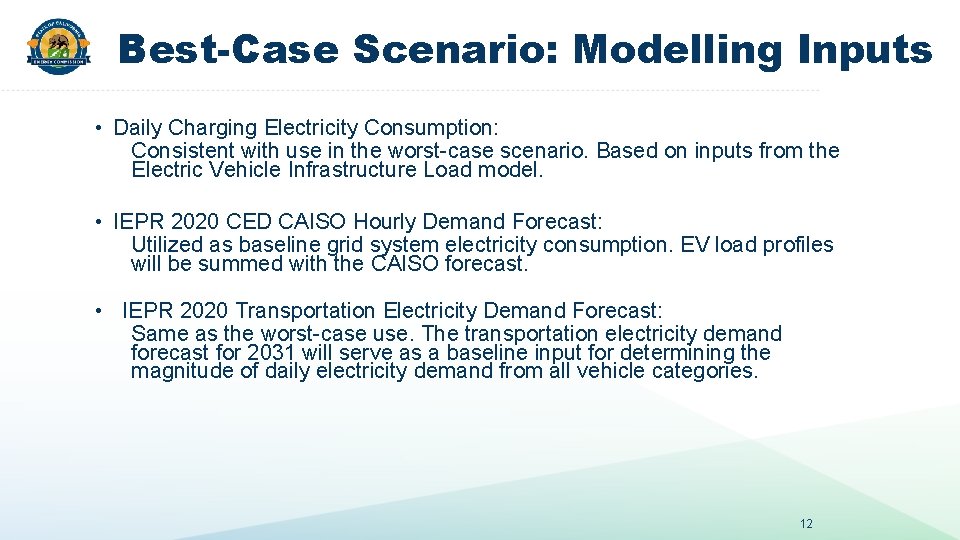 Best-Case Scenario: Modelling Inputs • Daily Charging Electricity Consumption: Consistent with use in the Best-Case Scenario: Modelling Inputs • Daily Charging Electricity Consumption: Consistent with use in the