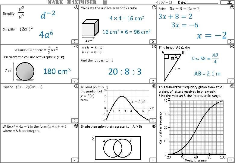MARK MAXIMISER 4567 – 1 I ① Calculate the surface area of this cube.