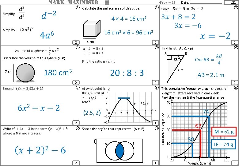 MARK MAXIMISER 4567 – 1 I ① Calculate the surface area of this cube.