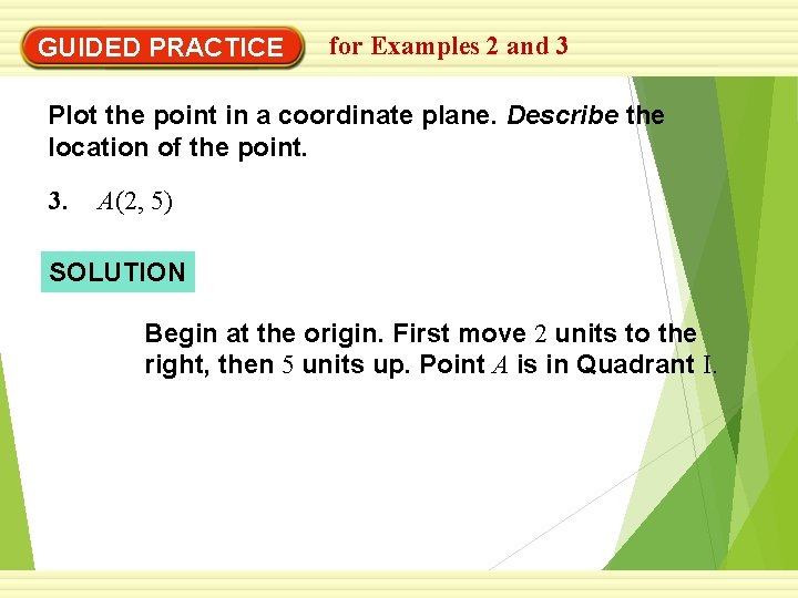 GUIDED PRACTICE for Examples 2 and 3 Plot the point in a coordinate plane.