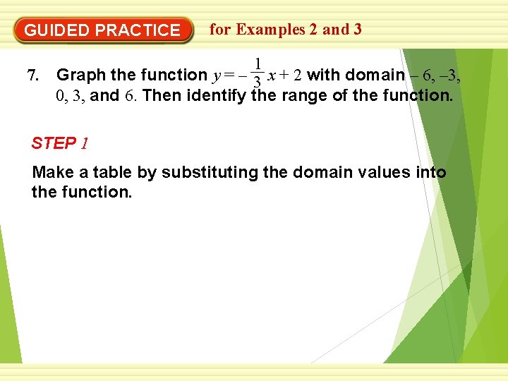 GUIDED PRACTICE for Examples 2 and 3 1 7. Graph the function y =