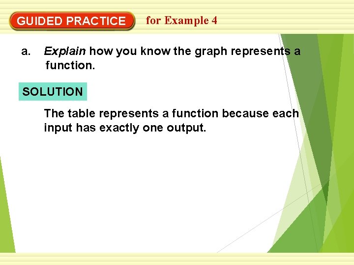 GUIDED PRACTICE a. for Example 4 Explain how you know the graph represents a