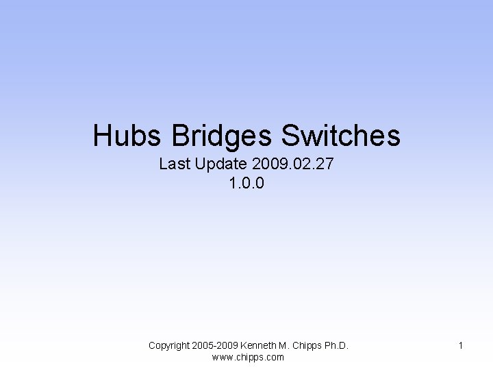 Hubs Bridges Switches Last Update 2009. 02. 27 1. 0. 0 Copyright 2005 -2009