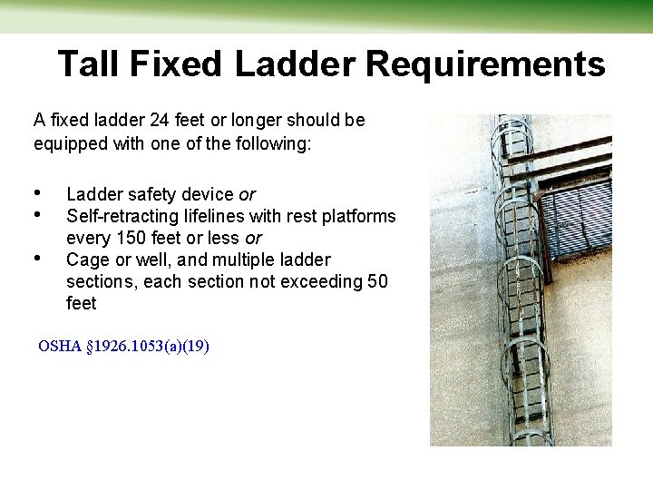 Tall Fixed Ladder Requirements A fixed ladder 24 feet or longer should be equipped