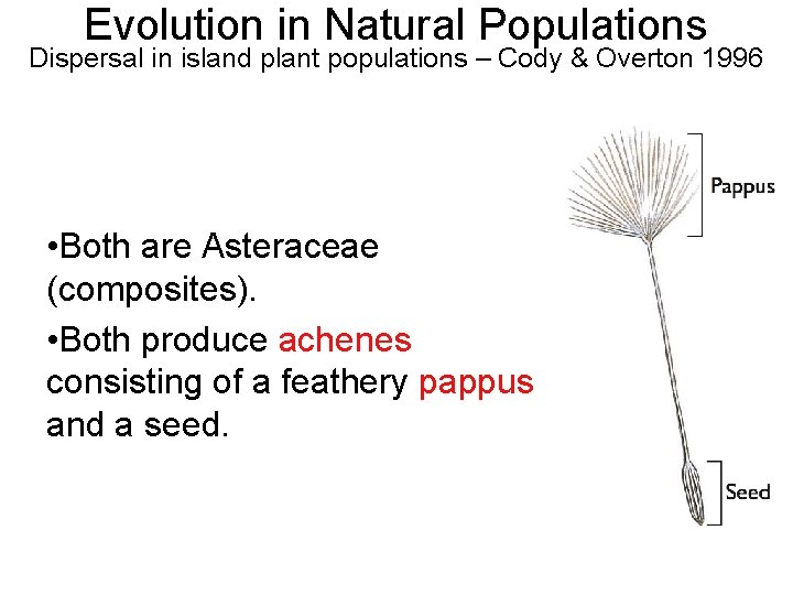 Evolution in Natural Populations Dispersal in island plant populations – Cody & Overton 1996