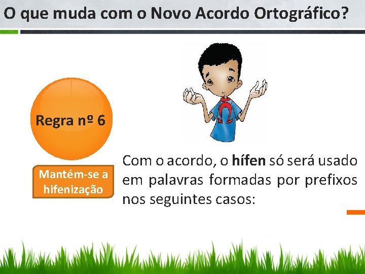 O que muda com o Novo Acordo Ortográfico? Regra nº 6 Mantém-se a hifenização