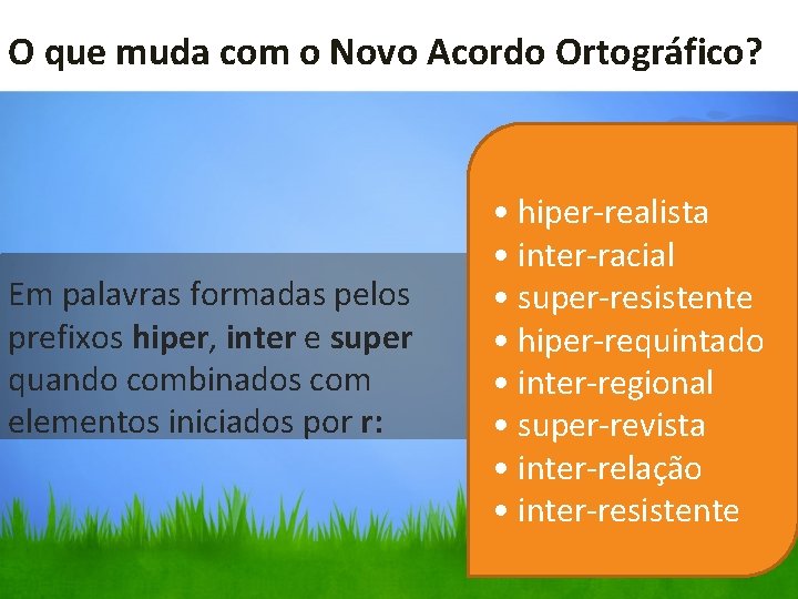 O que muda com o Novo Acordo Ortográfico? Em palavras formadas pelos prefixos hiper,