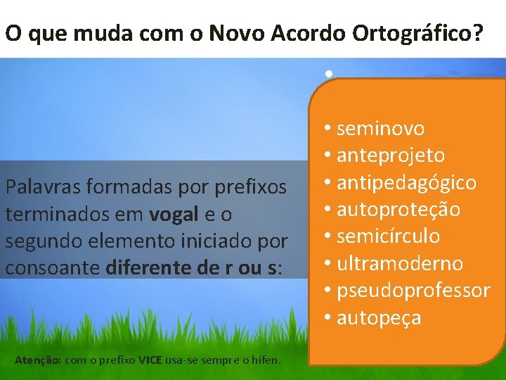 O que muda com o Novo Acordo Ortográfico? • Palavras formadas por prefixos terminados