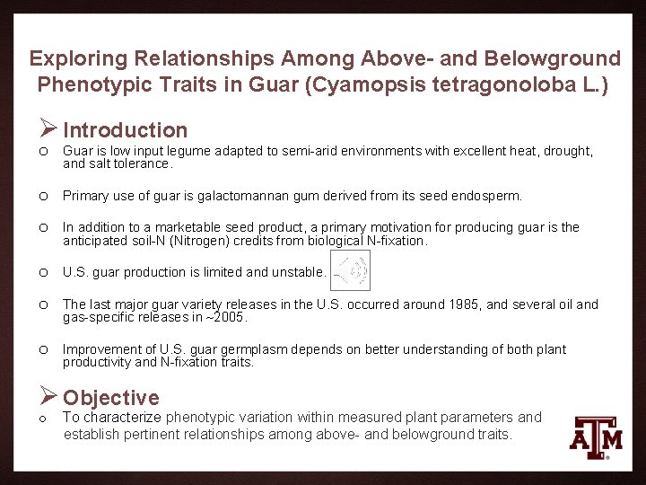 Exploring Relationships Among Above- and Belowground Phenotypic Traits in Guar (Cyamopsis tetragonoloba L. )