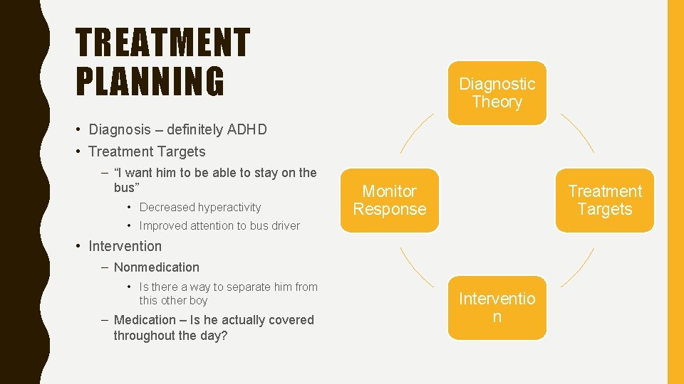 TREATMENT PLANNING Diagnostic Theory • Diagnosis – definitely ADHD • Treatment Targets – “I