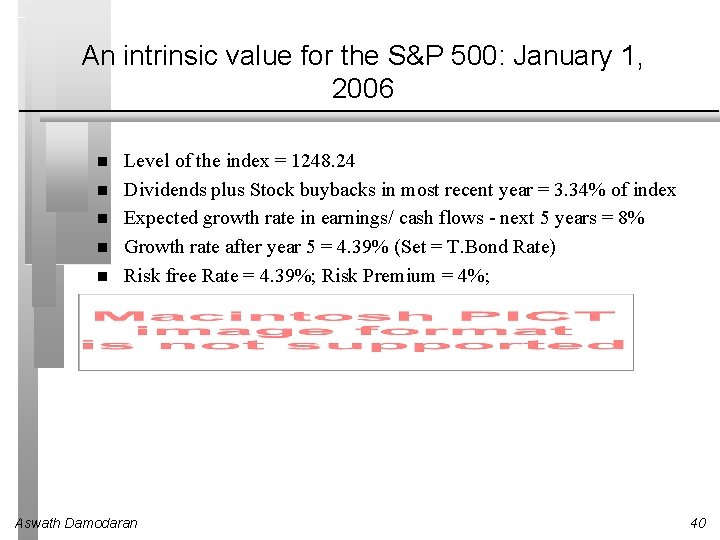An intrinsic value for the S&P 500: January 1, 2006 Level of the index