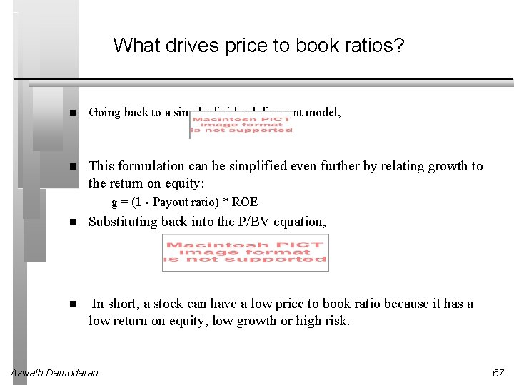 What drives price to book ratios? Going back to a simple dividend discount model,