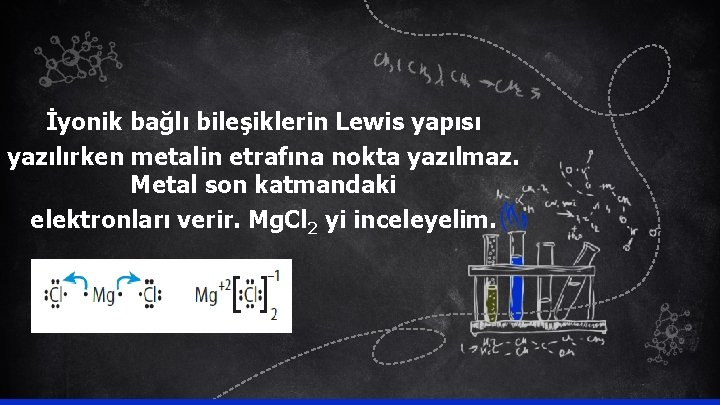 İyonik bağlı bileşiklerin Lewis yapısı yazılırken metalin etrafına nokta yazılmaz. Metal son katmandaki elektronları