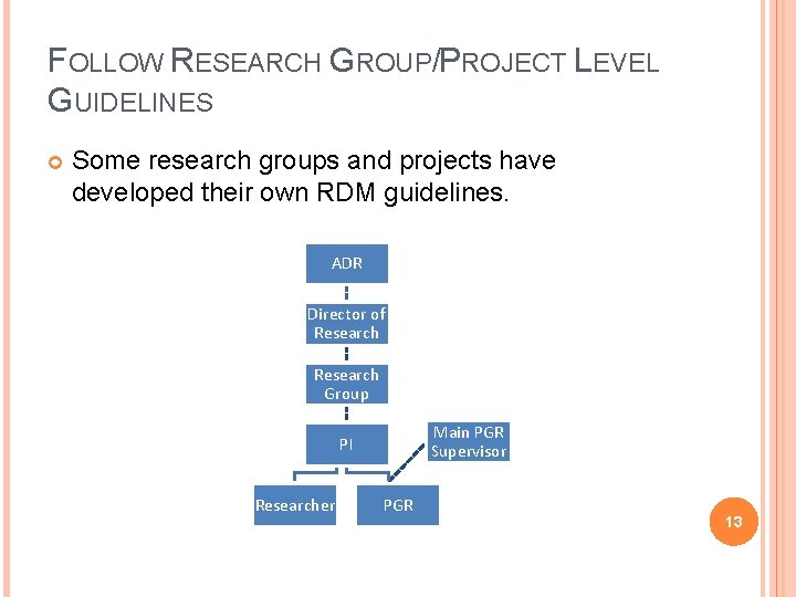 FOLLOW RESEARCH GROUP/PROJECT LEVEL GUIDELINES Some research groups and projects have developed their own