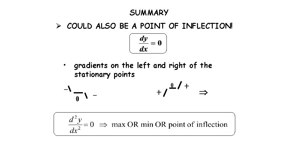 SUMMARY Ø COULD ALSO BE A POINT OF INFLECTION! • gradients on the left SUMMARY Ø COULD ALSO BE A POINT OF INFLECTION! • gradients on the left