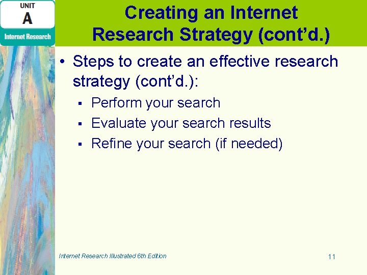 Creating an Internet Research Strategy (cont’d. ) • Steps to create an effective research Creating an Internet Research Strategy (cont’d. ) • Steps to create an effective research