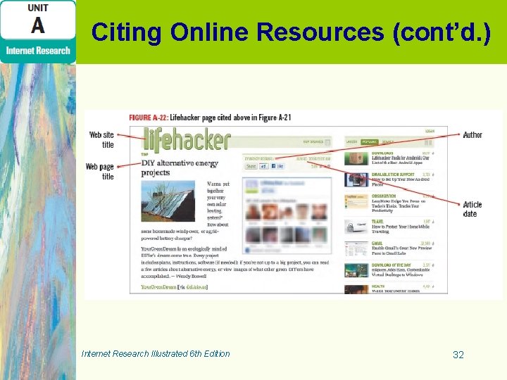 Citing Online Resources (cont’d. ) Internet Research Illustrated 6 th Edition 32 Citing Online Resources (cont’d. ) Internet Research Illustrated 6 th Edition 32