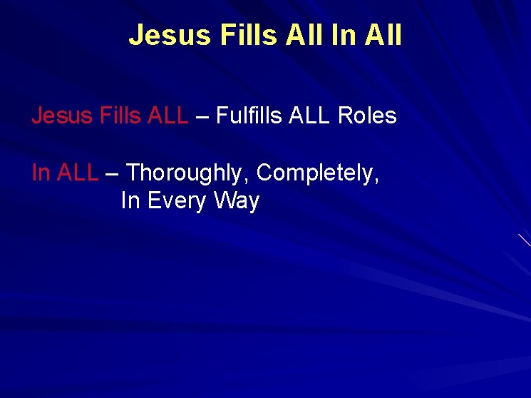 Jesus Fills All In All Jesus Fills ALL – Fulfills ALL Roles In ALL