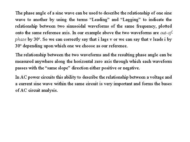 The phase angle of a sine wave can be used to describe the relationship