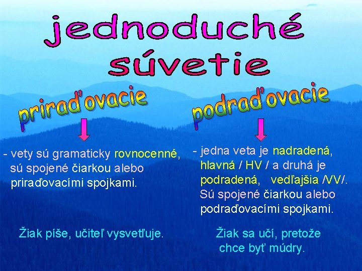 - vety sú gramaticky rovnocenné, sú spojené čiarkou alebo priraďovacími spojkami. - jedna veta