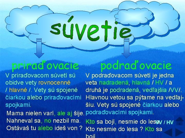 priraďovacie podraďovacie V priraďovacom súvetí sú V podraďovacom súvetí je jedna obidve vety rovnocenné