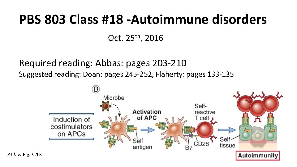 PBS 803 Class #18 -Autoimmune disorders Oct. 25 th, 2016 Required reading: Abbas: pages