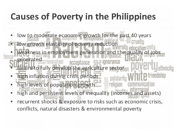 Causes of Poverty in the Philippines • low to moderate economic growth for the Causes of Poverty in the Philippines • low to moderate economic growth for the