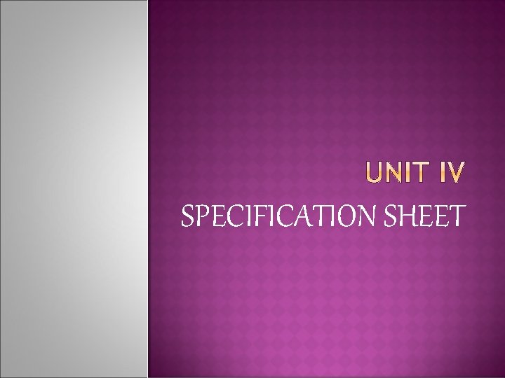 SPECIFICATION SHEET 