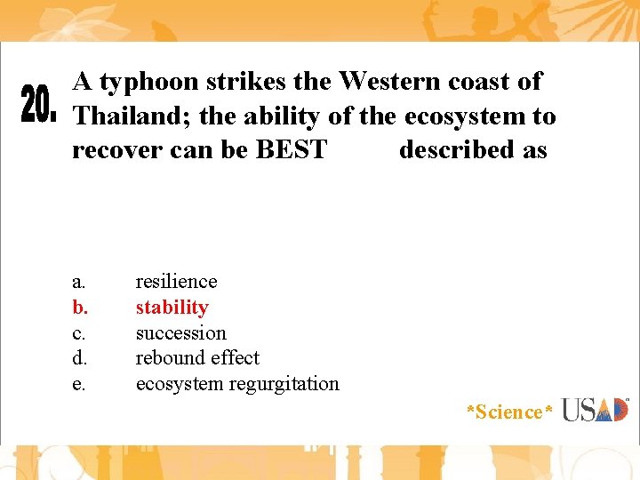 A typhoon strikes the Western coast of Thailand; the ability of the ecosystem to