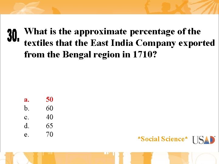What is the approximate percentage of the textiles that the East India Company exported