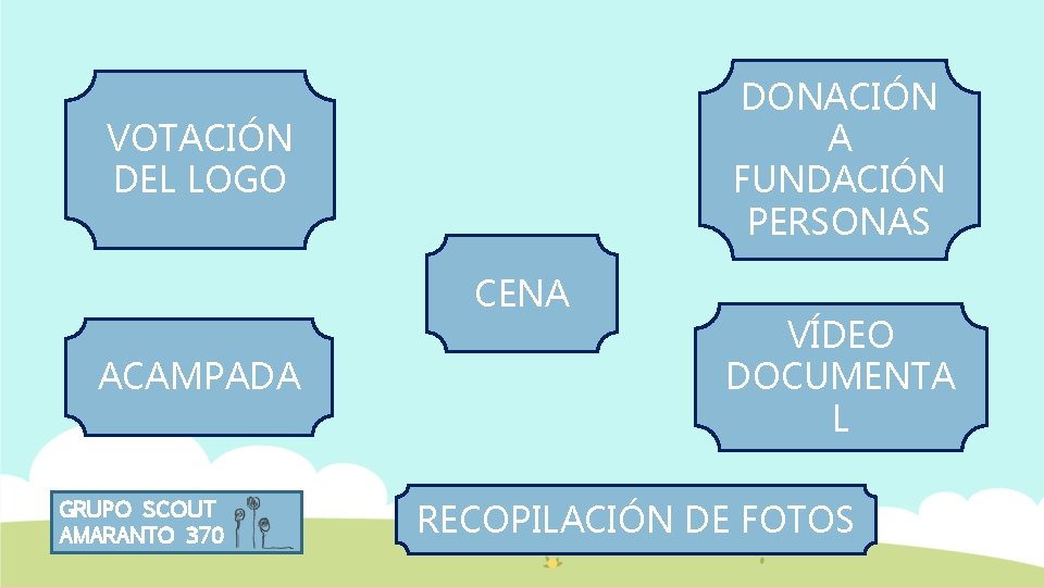 DONACIÓN A FUNDACIÓN PERSONAS VOTACIÓN DEL LOGO CENA ACAMPADA GRUPO SCOUT AMARANTO 370 VÍDEO