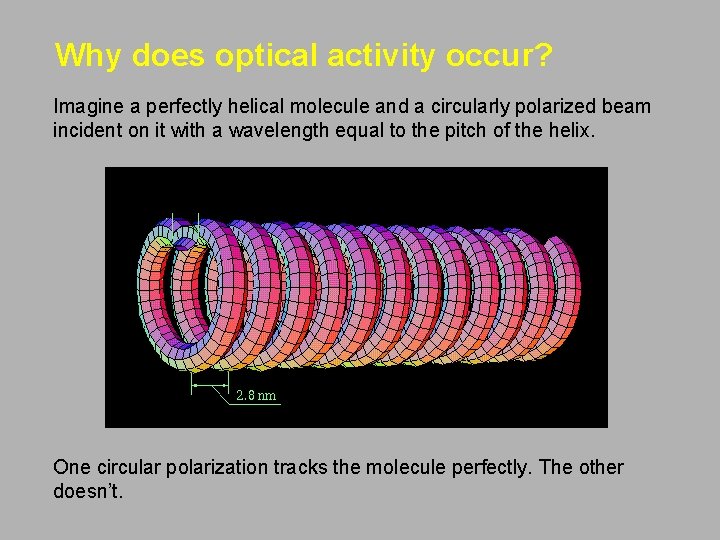 Why does optical activity occur? Imagine a perfectly helical molecule and a circularly polarized