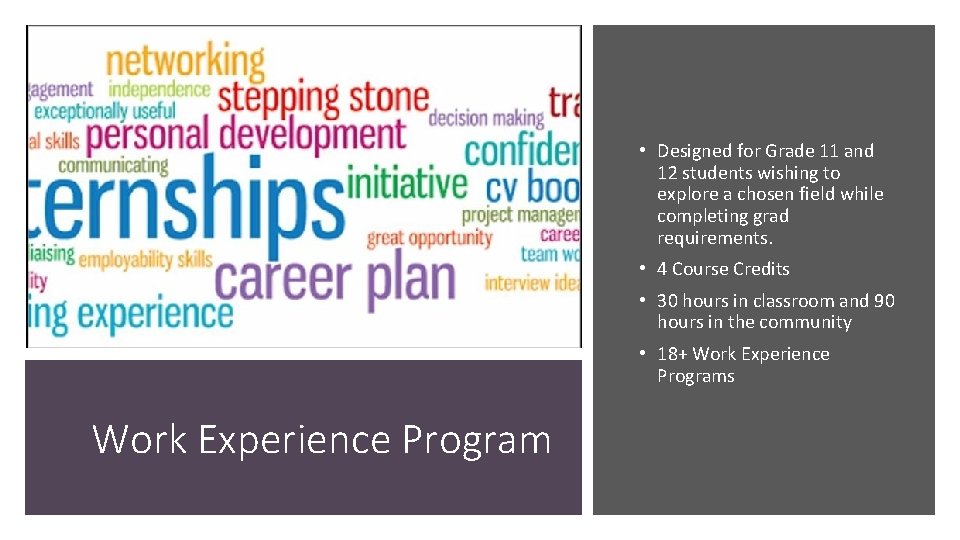  • Designed for Grade 11 and 12 students wishing to explore a chosen