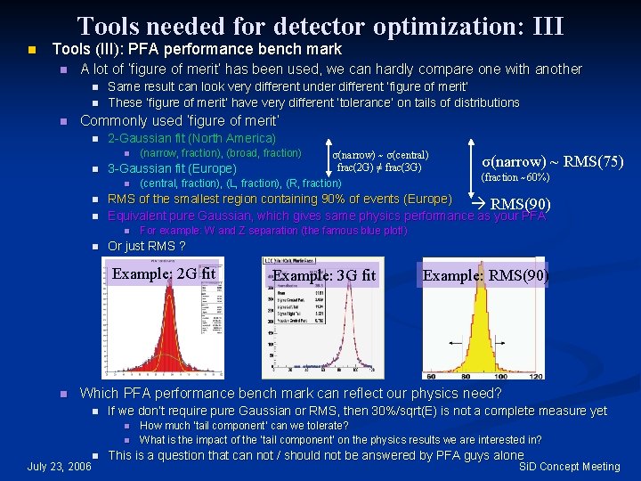 Tools needed for detector optimization: III n Tools (III): PFA performance bench mark n