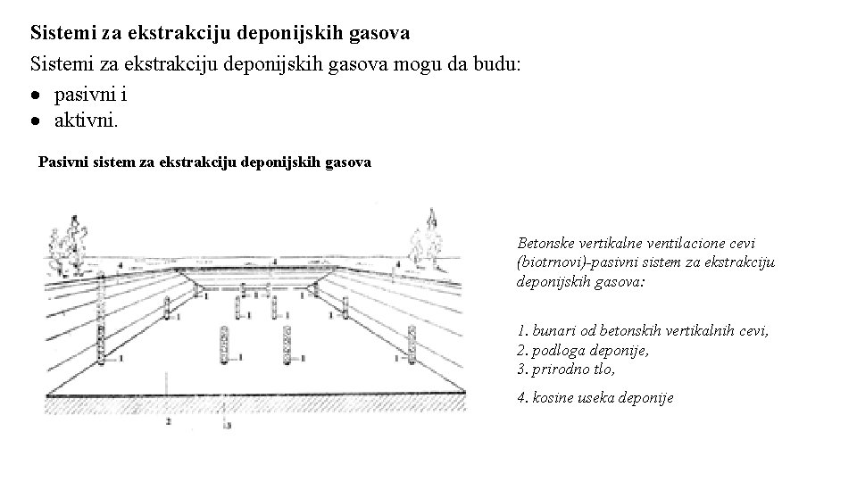 Sistemi za ekstrakciju deponijskih gasova mogu da budu: pasivni i aktivni. Pasivni sistem za