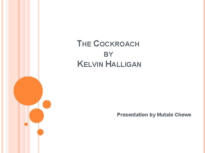 THE COCKROACH BY KELVIN HALLIGAN Presentation by Mutale Chewe 