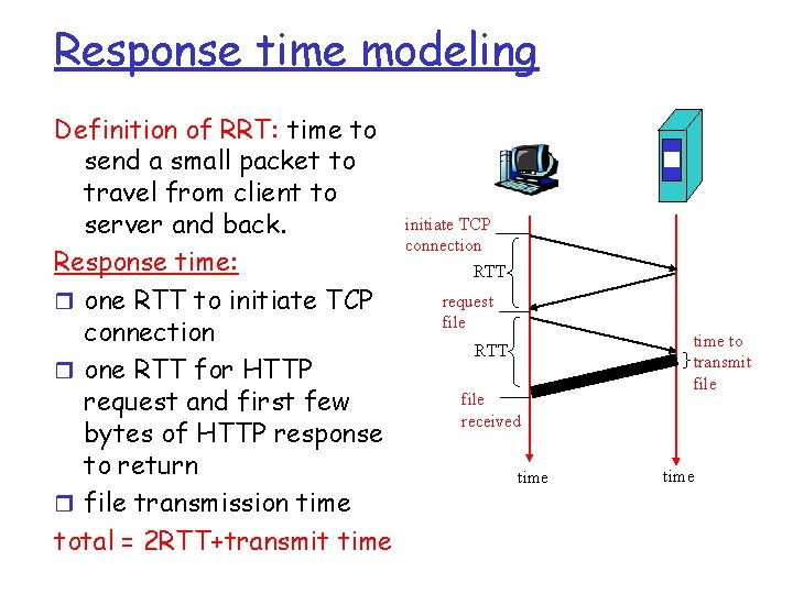 Response time modeling Definition of RRT: time to send a small packet to travel