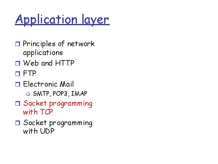 Application layer r Principles of network applications r Web and HTTP r FTP r