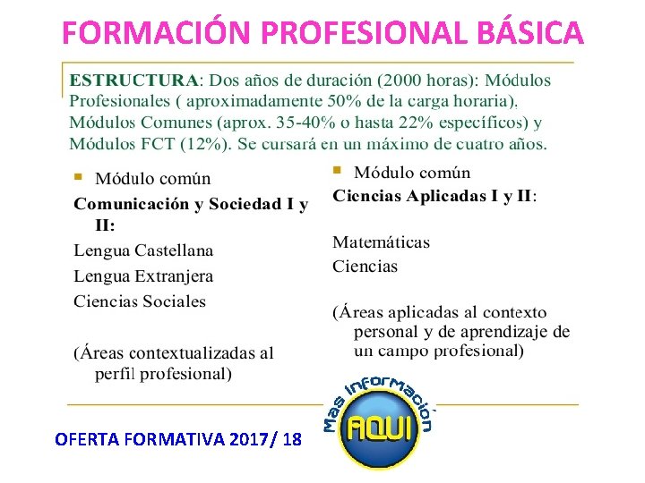 FORMACIÓN PROFESIONAL BÁSICA OFERTA FORMATIVA 2017/ 18 