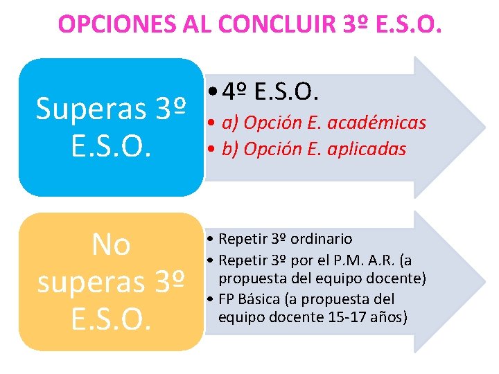 OPCIONES AL CONCLUIR 3º E. S. O. Superas 3º E. S. O. No superas