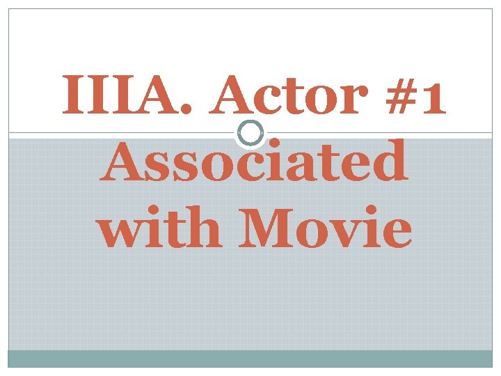 IIIA. Actor #1 Associated with Movie 