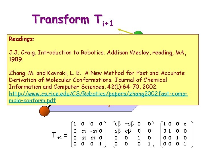 Transform Ti+1 y Readings: i+1 Ti+1 z J. J. Craig. Introduction to Robotics. Addison