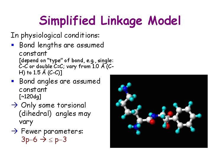 Simplified Linkage Model In physiological conditions: § Bond lengths are assumed constant [depend on