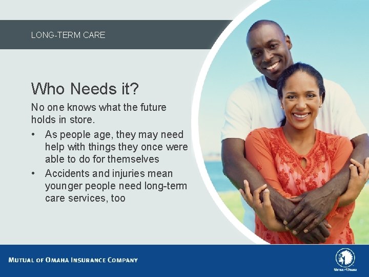 LONG-TERM CARE Who Needs it? No one knows what the future holds in store.