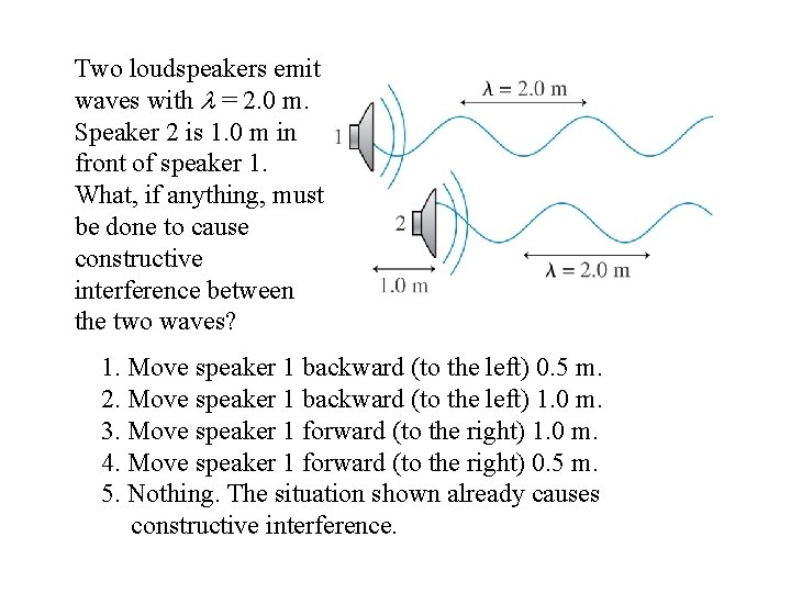 Two loudspeakers emit waves with l = 2. 0 m. Speaker 2 is 1.