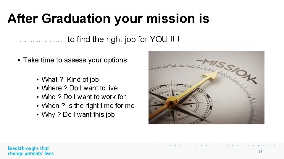 After Graduation your mission is ……………. . to find the right job for YOU