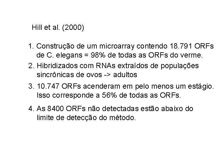 Hill et al. (2000) 1. Construção de um microarray contendo 18. 791 ORFs de