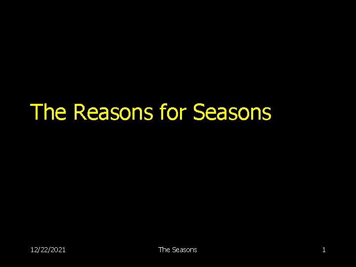 The Reasons for Seasons 12/22/2021 The Seasons 1 