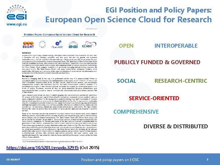 EGI Position and Policy Papers: European Open Science Cloud for Research OPEN INTEROPERABLE PUBLICLY